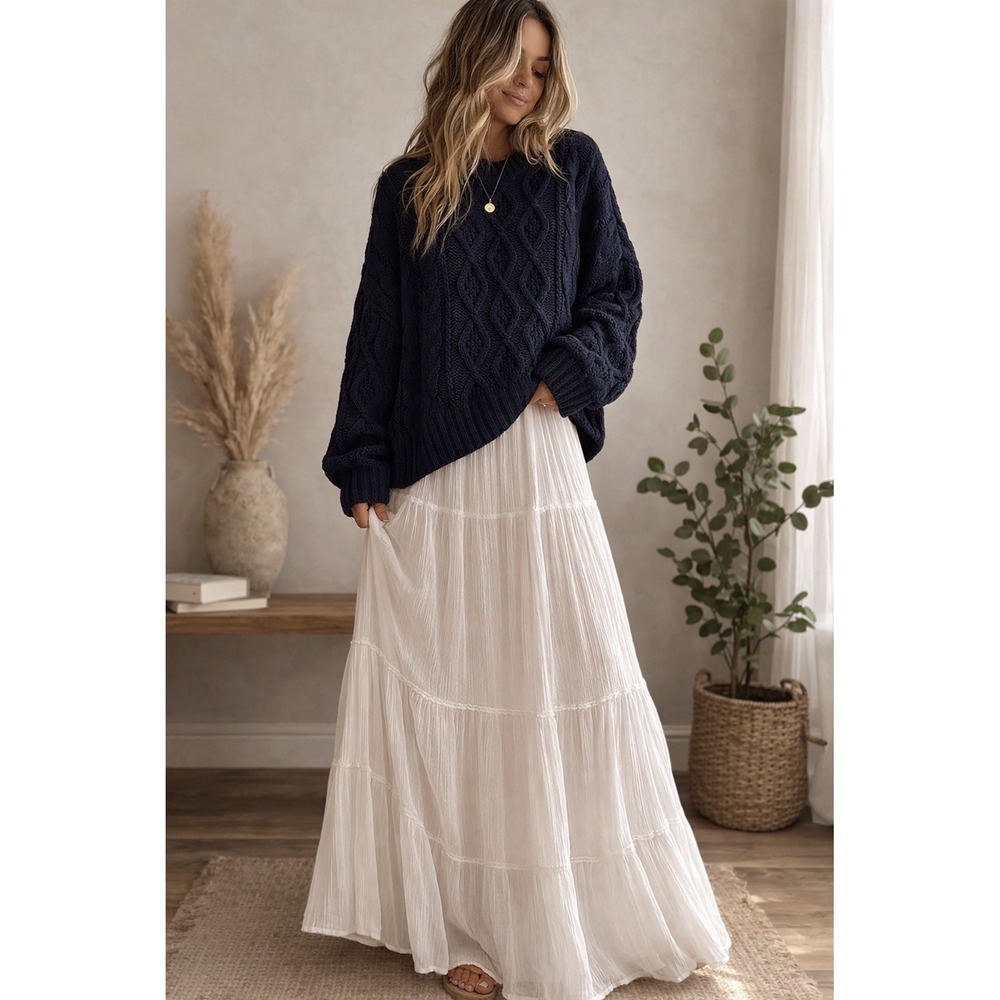 NWT's Simply Couture Womens 1X Fisherman Cable Knit Sweater Loose Fit Navy Blue
